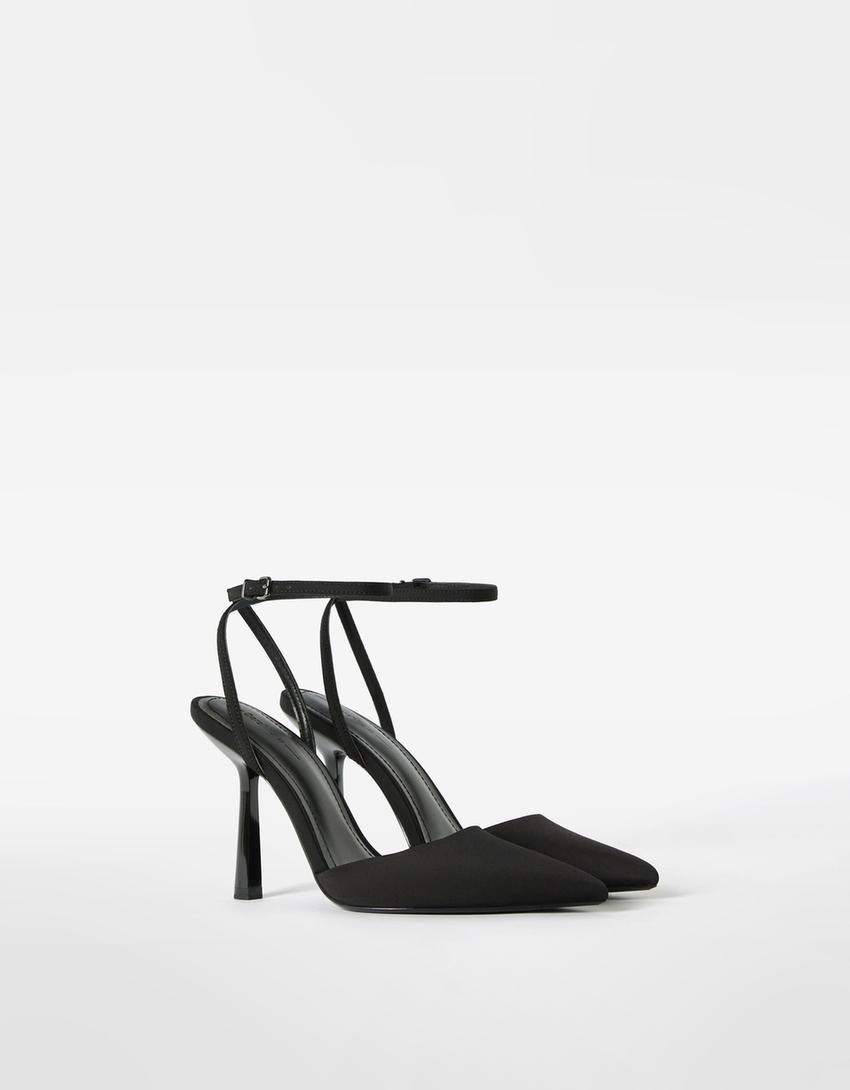 Heeled slingback strap shoes-BLACK-0