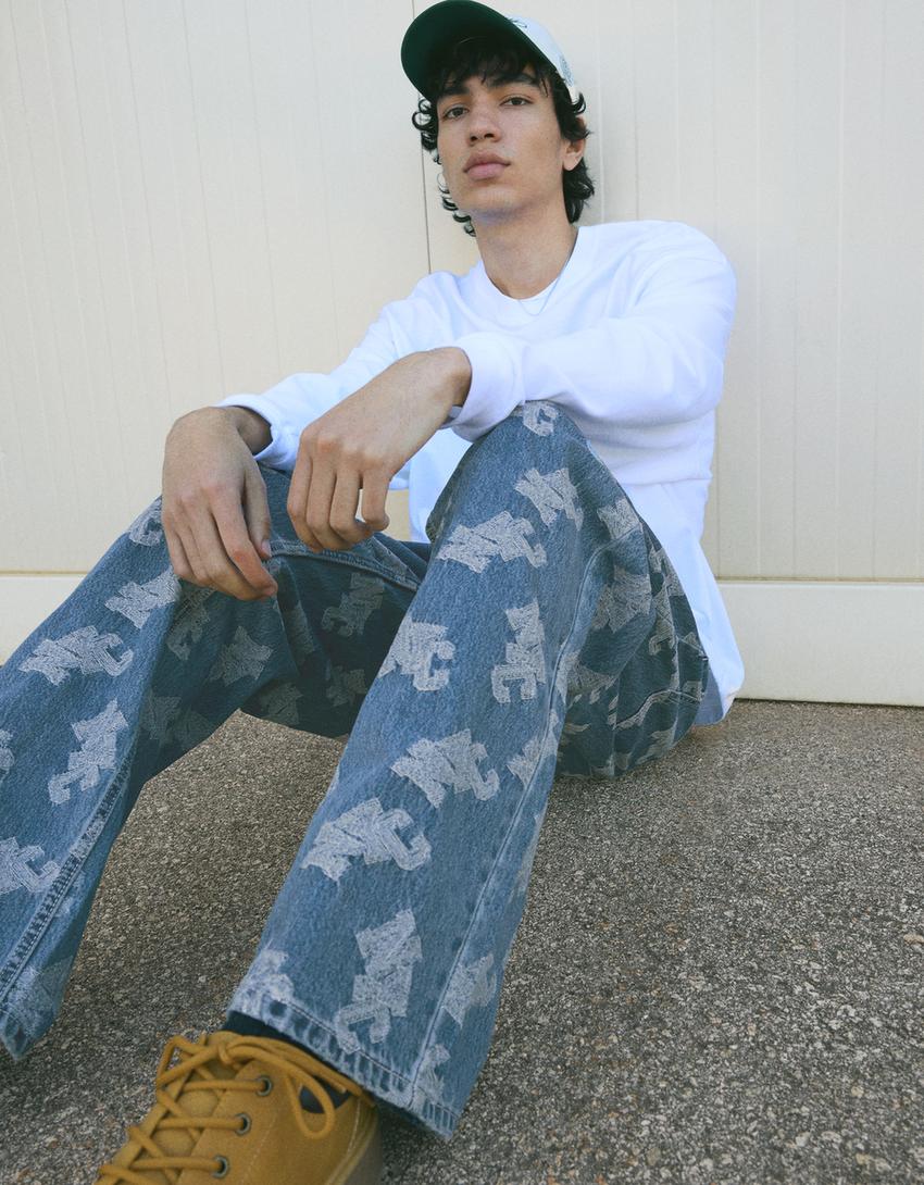 Baggy jeans i jacquard-Lyseblå