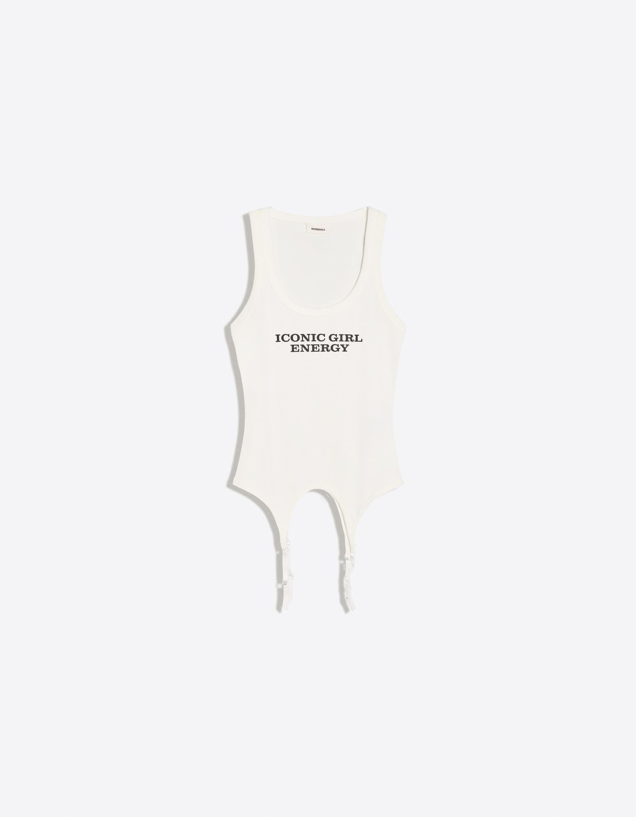 Garter belt effect print vest top — Off white