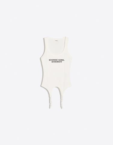 Garter belt effect print vest top — Off white 5