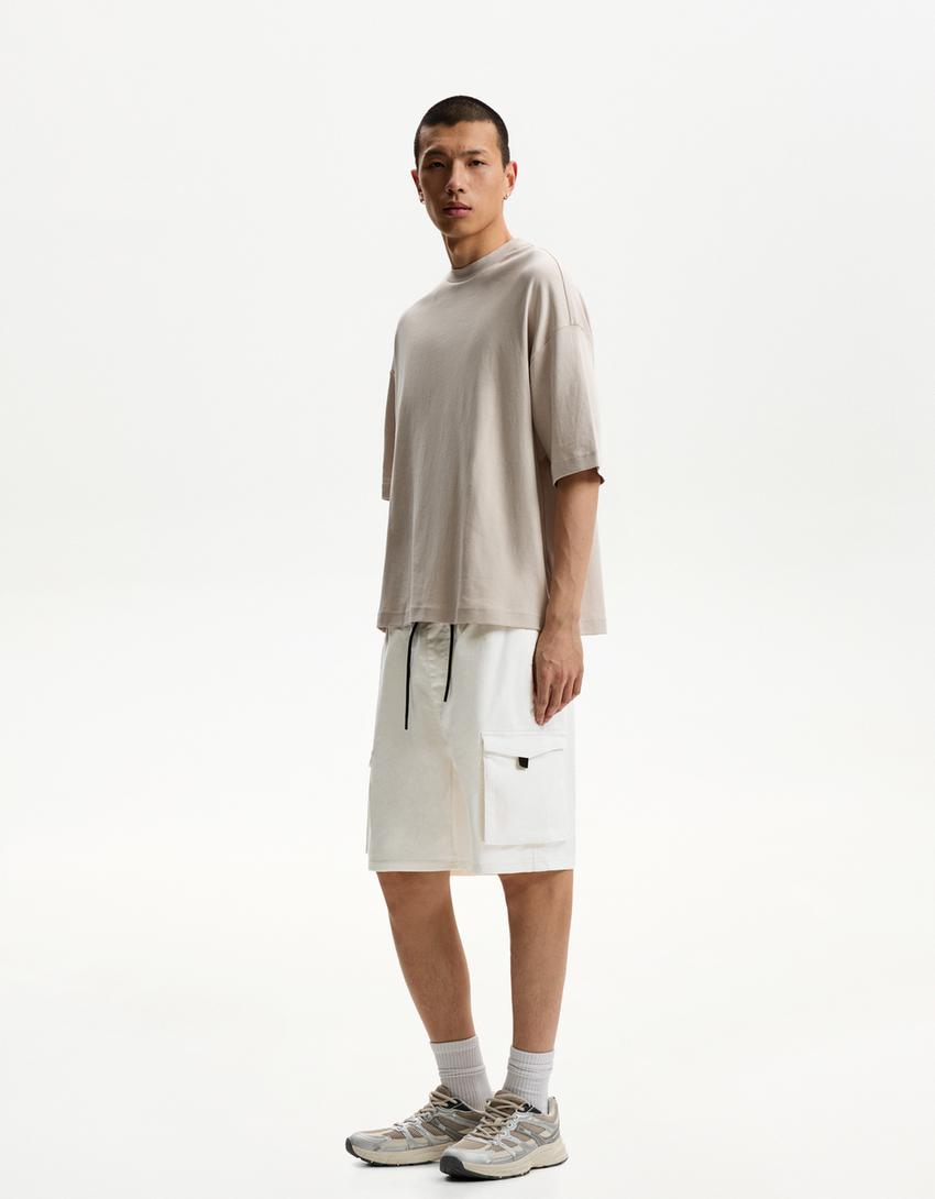 Cargo Bermuda sweat shorts-White