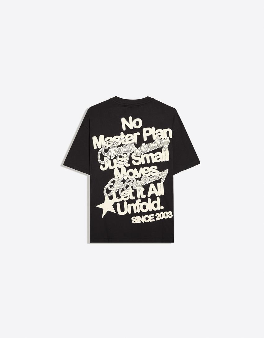 Boxy-T-Shirt mit Print-Schwarz