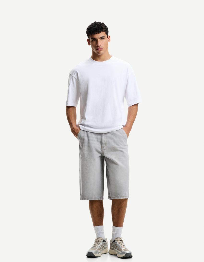 Denim skater Bermuda shorts-Grey-0