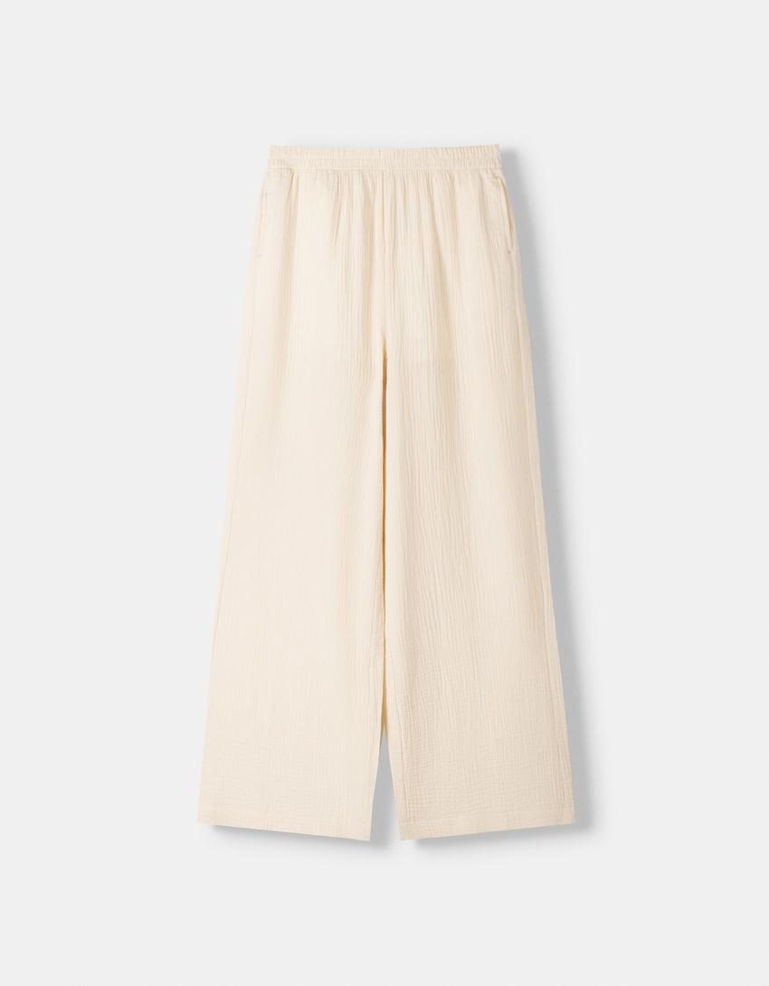 Double fabric chiffon trousers-Sand-5