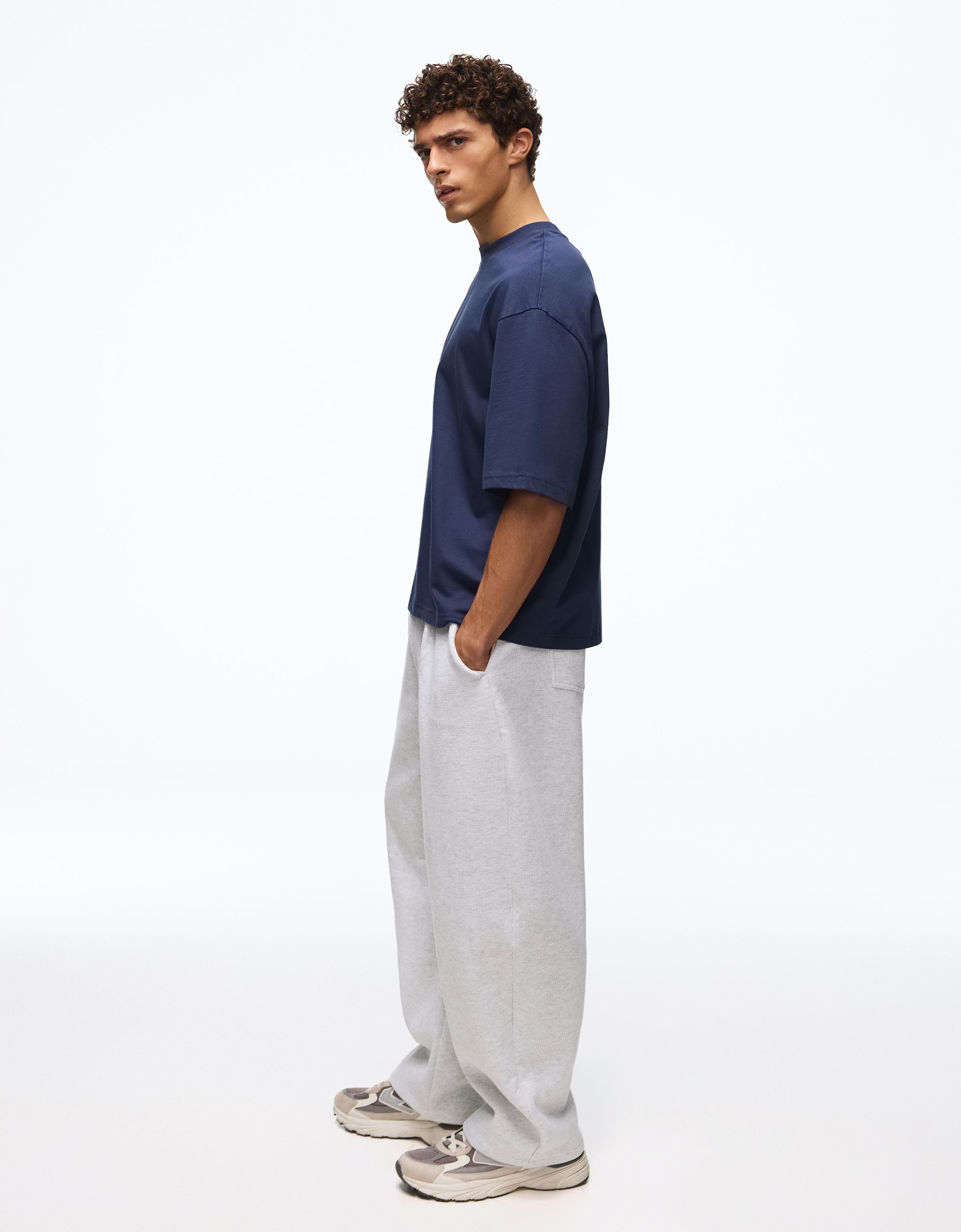 Embroidered waffle-knit balloon trousers — Grey