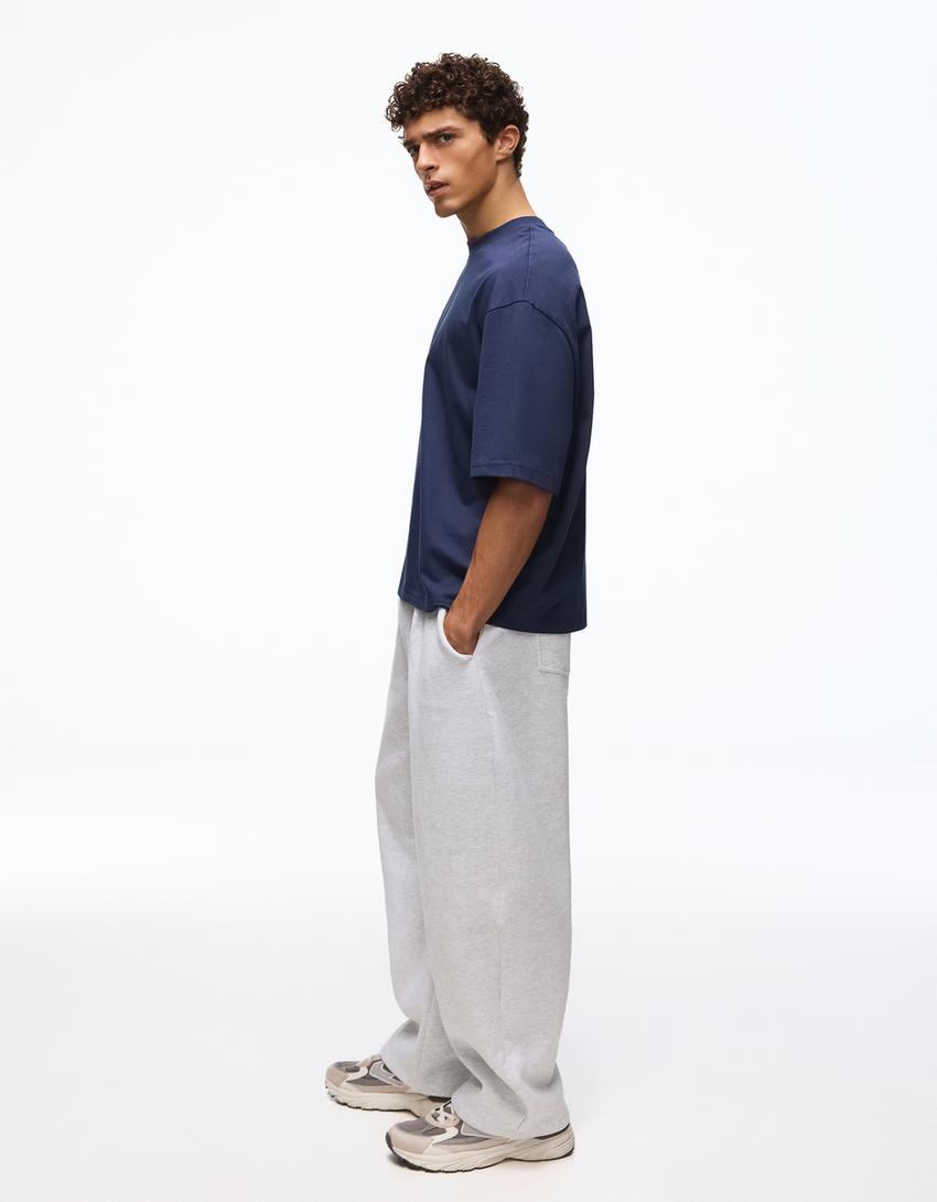 Embroidered waffle-knit balloon trousers-Grey