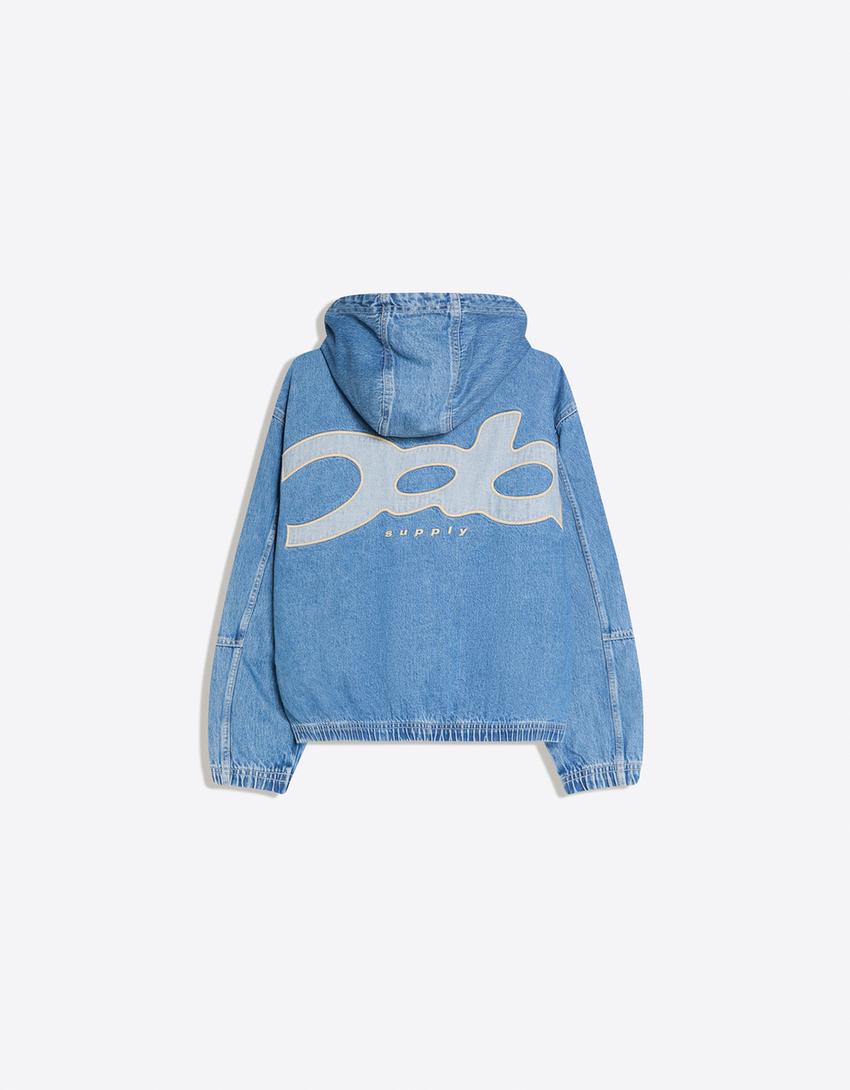Hooded denim jacket-Light blue