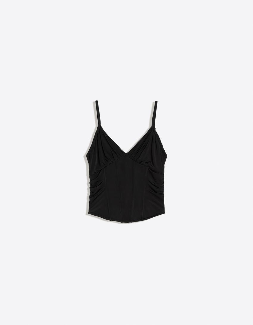 Ruched corset top-Black