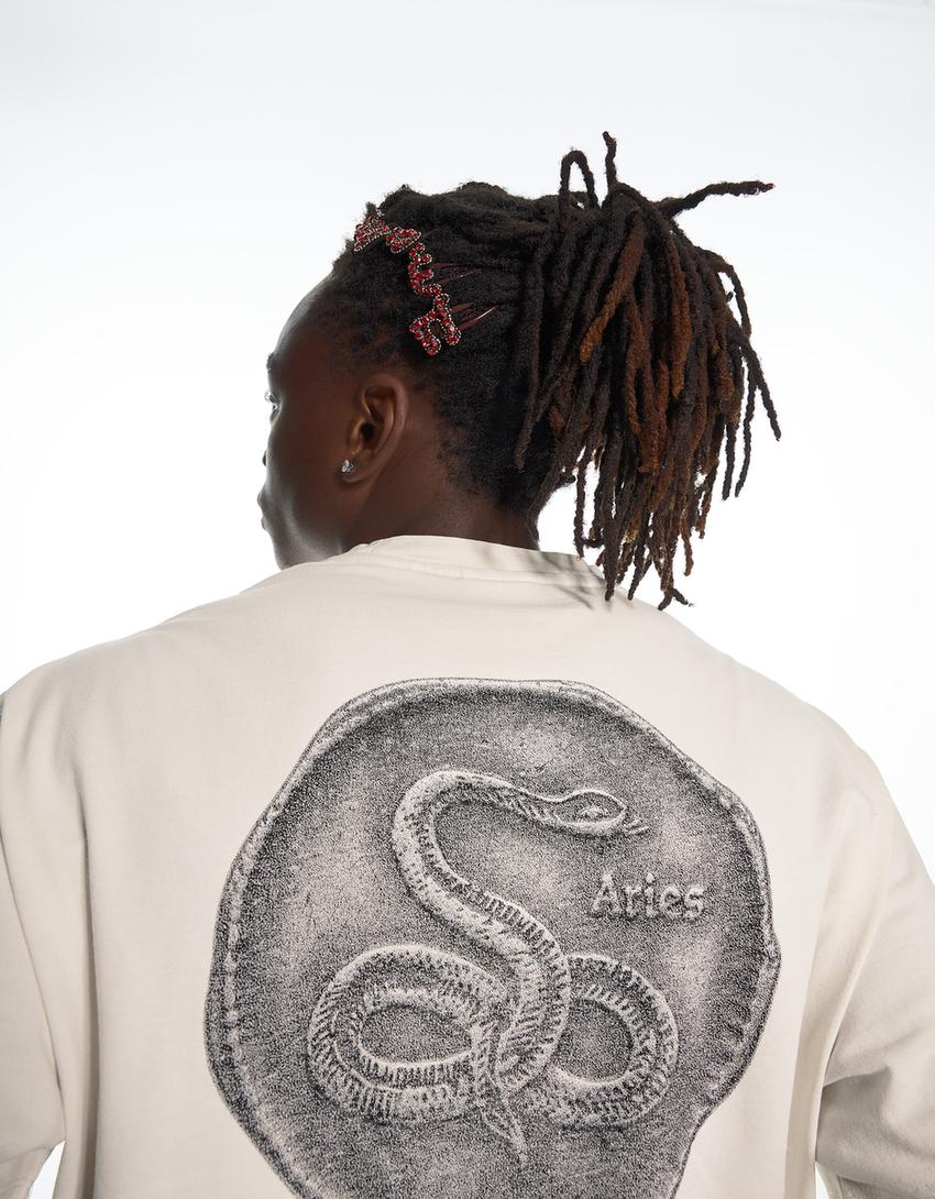 T-shirt relaxed fit ARIES X BERSHKA-Blanc cassé