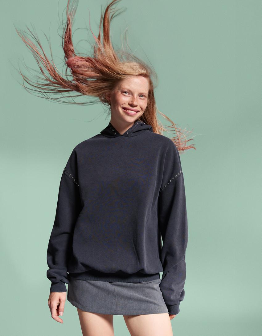 Kapuzenpullover mit Nieten-Dunkelgrau