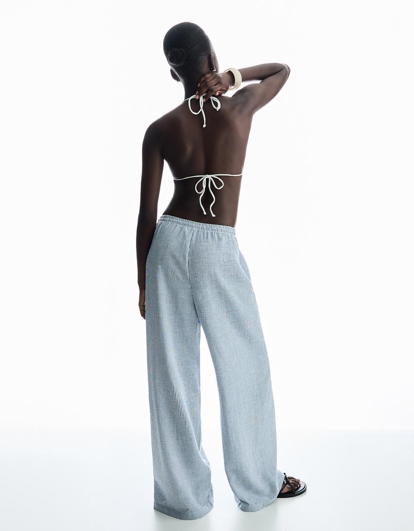 Striped rustic trousers-Navy