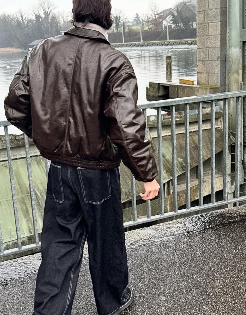 Cazadora efecto piel-Marrón