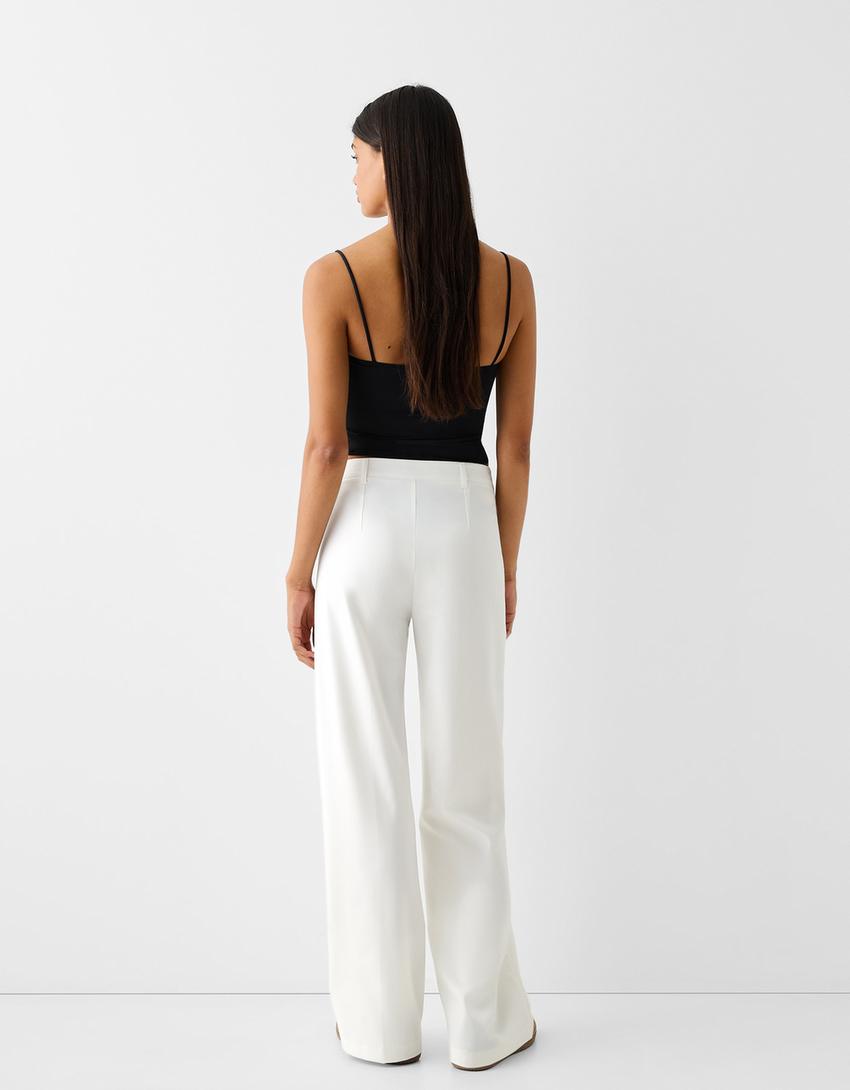 بنطلون محبوك بساق عريضة-أبيض-2