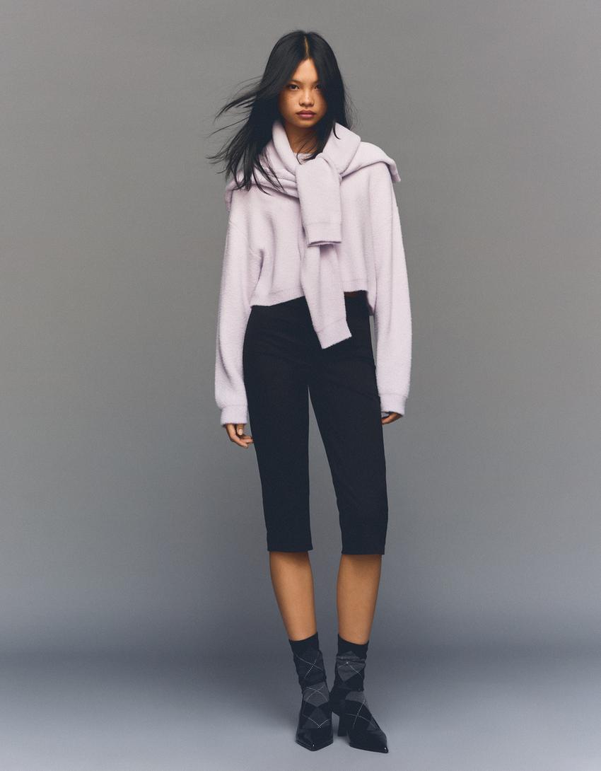 Cropped faux fur jumper-Violet