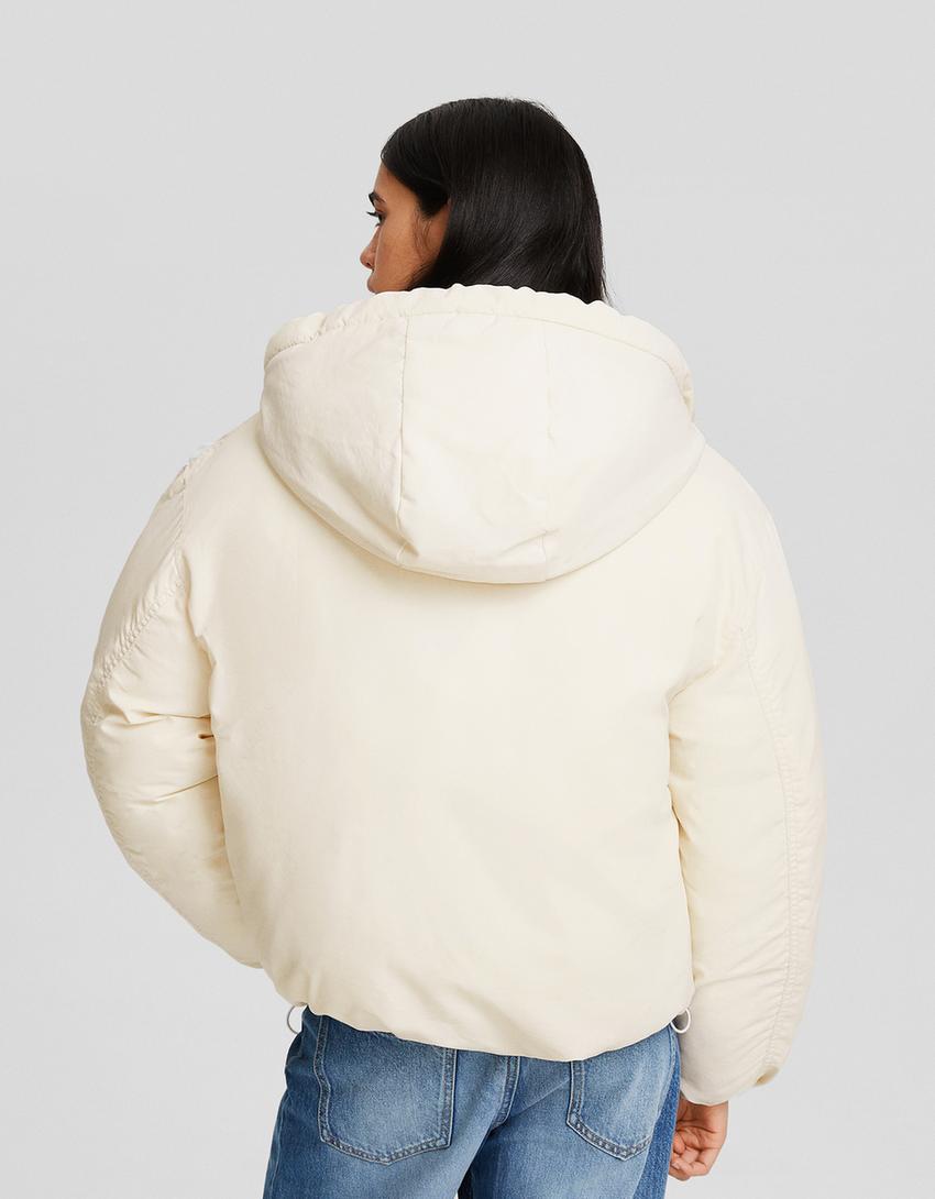 Puffer jacket with hood-Cream-1