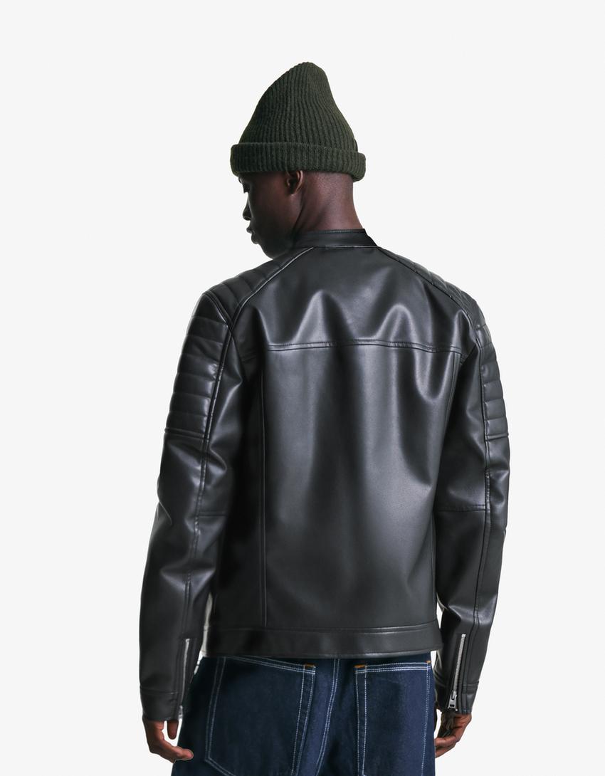 Leather effect jacket-Black-1
