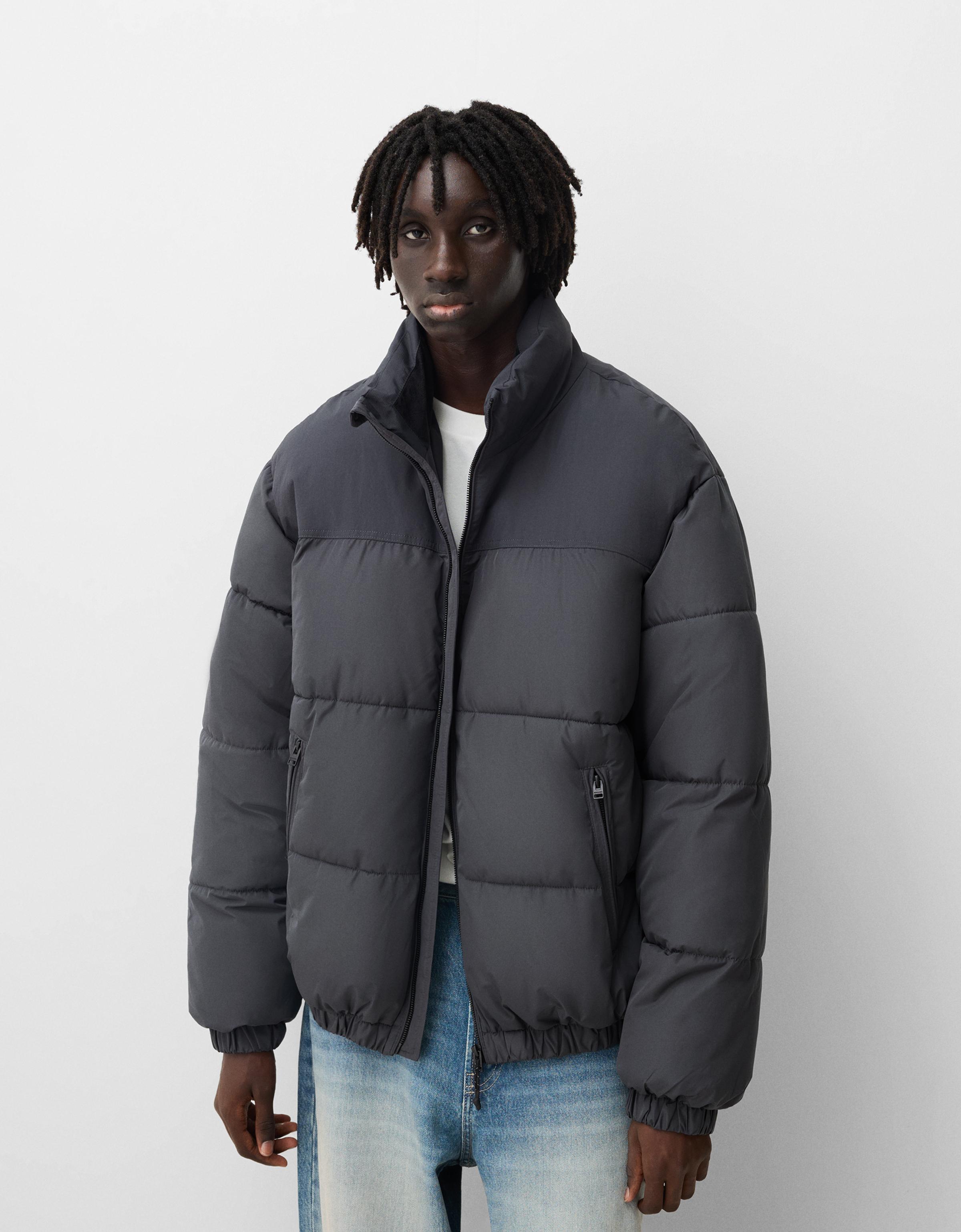 Bershka Puffjacke Herren M Dunkelgrau