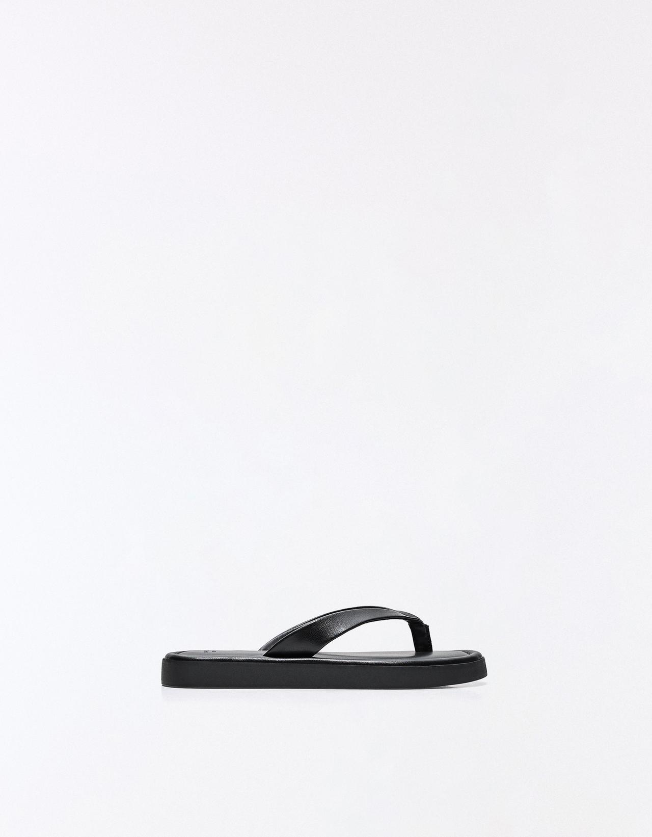 Thong flat slider sandals — BLACK