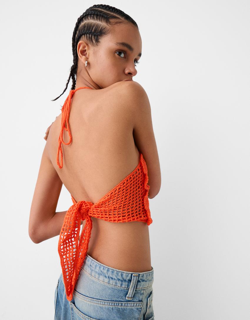 Çiçekli kroşe top-Turuncu-2