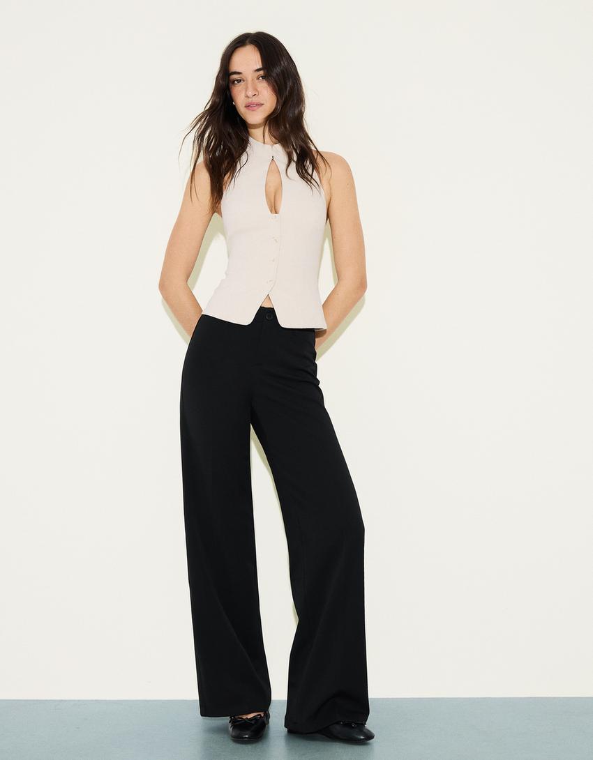 Halter hakim yaka yelek-Kum rengi