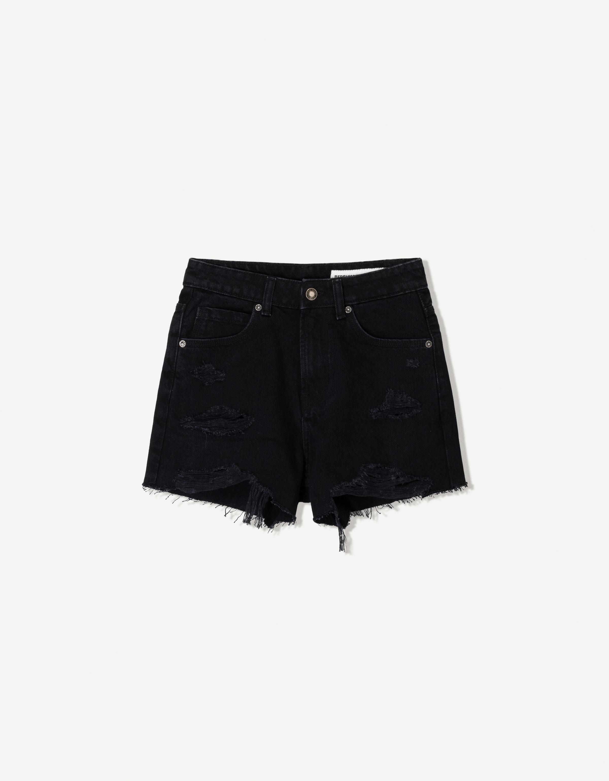 Bershka Jeansshorts Mit Rissen Damen 36 Schwarz