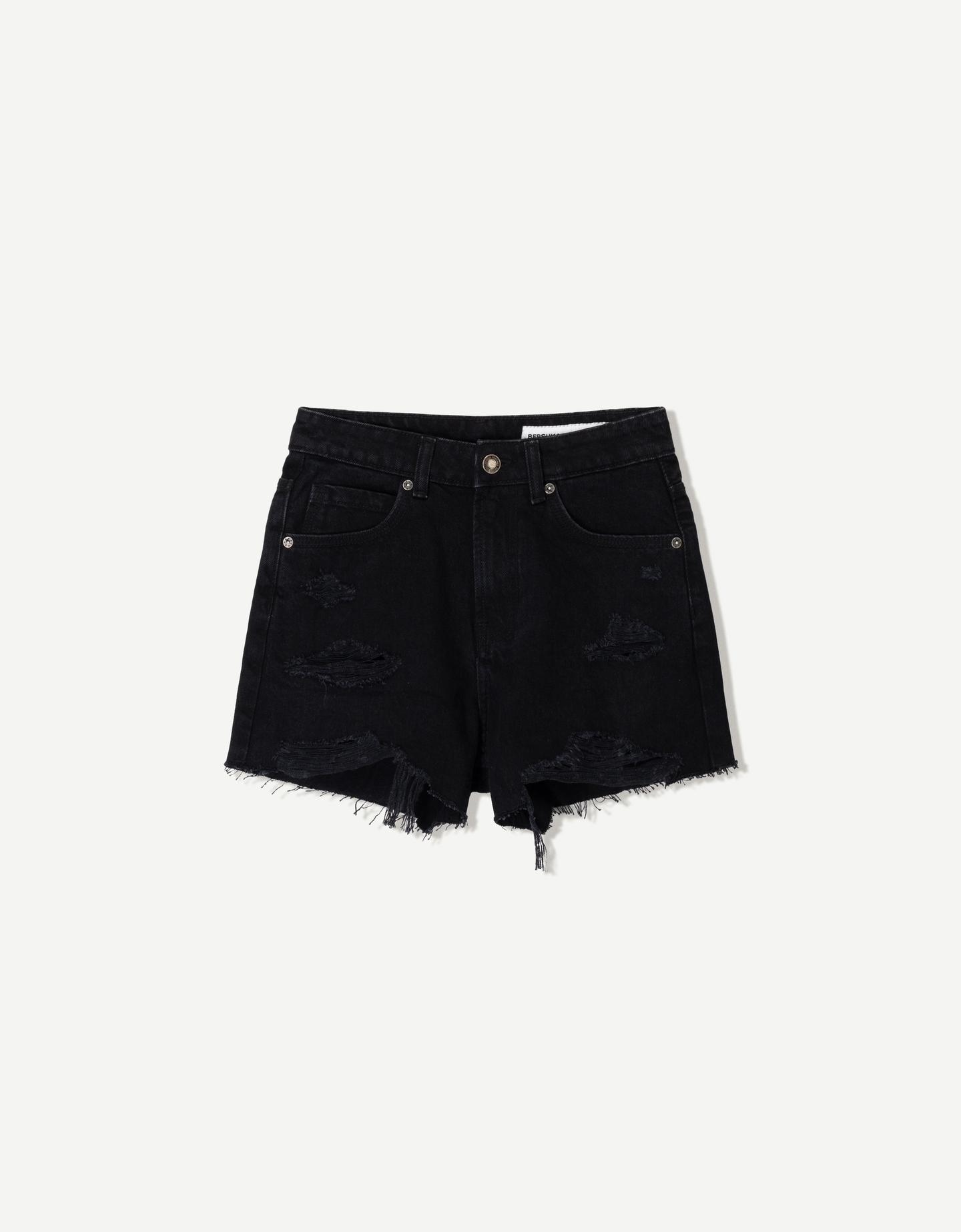 Bershka Jeansshorts Mit Rissen Damen 32 Schwarz günstig online kaufen