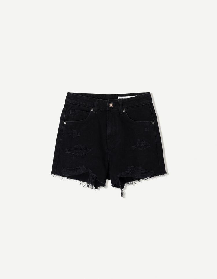 Distressed denim şort