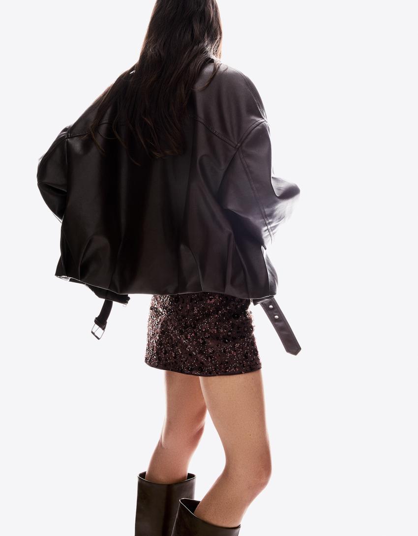 Sequinned mini skirt-Brown-0