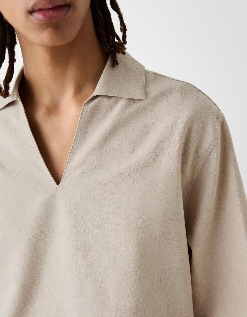 Camisa manga 3/4 gola de polo-Areia-5