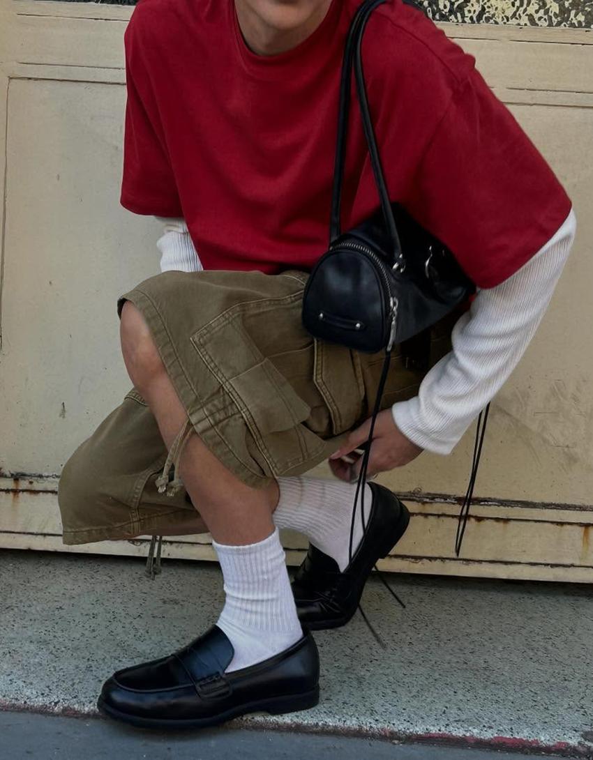 Denim parachute cargo Bermuda shorts-Khaki