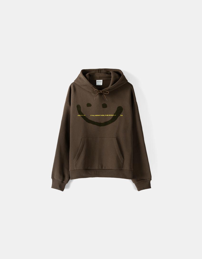 هودي بقصّة مربعة وطبعة بوست مالون-بني-4