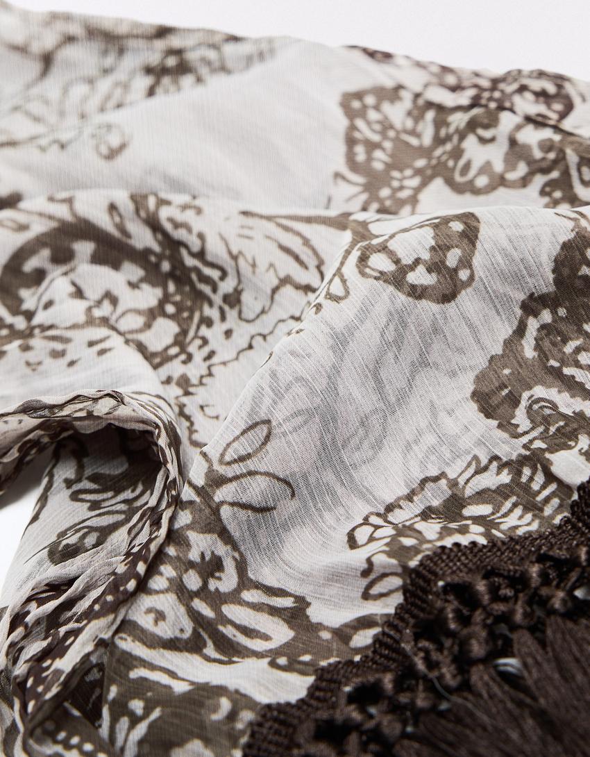 Paisley fringed scarf-Khaki