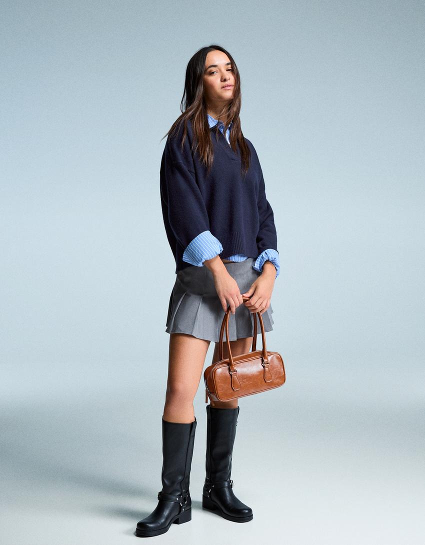 Polo collar sweater-Blue-2