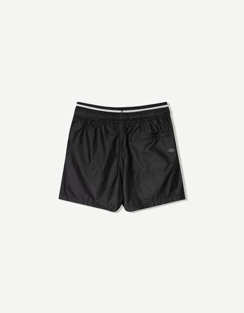 Swimming trunks with double waistband and print-Black