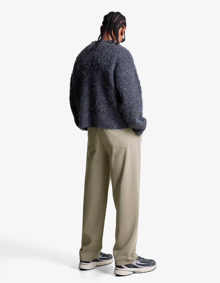 Straight-fit tailored jogging trousers-Sand