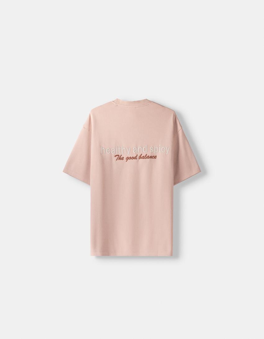 Embroidered plush short sleeve T-shirt-Pink-5