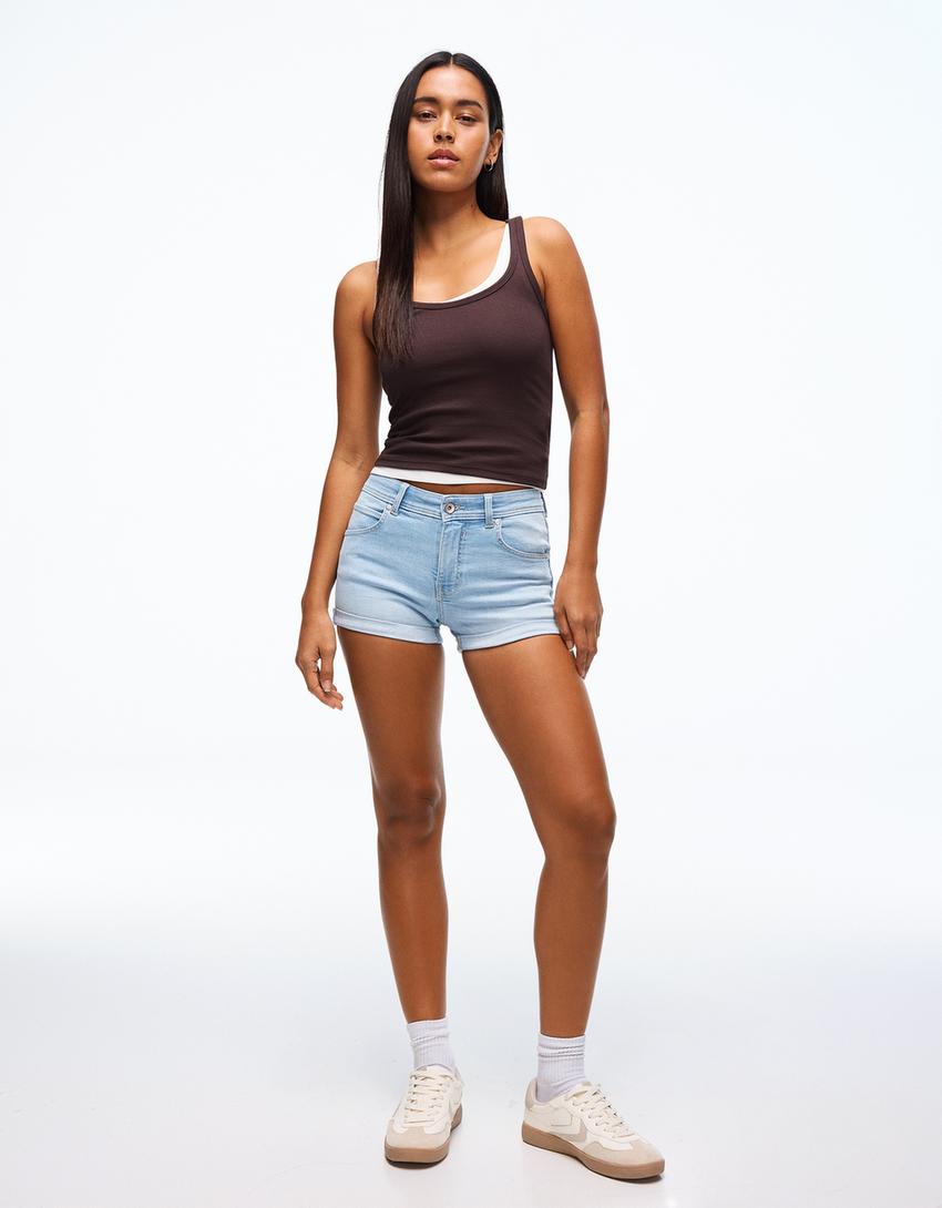 Short denim roll up-Azul claro