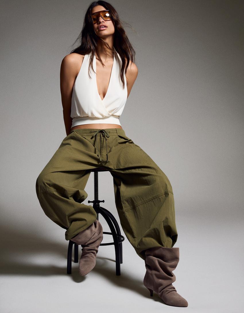 Crossover halter neck top-Cream