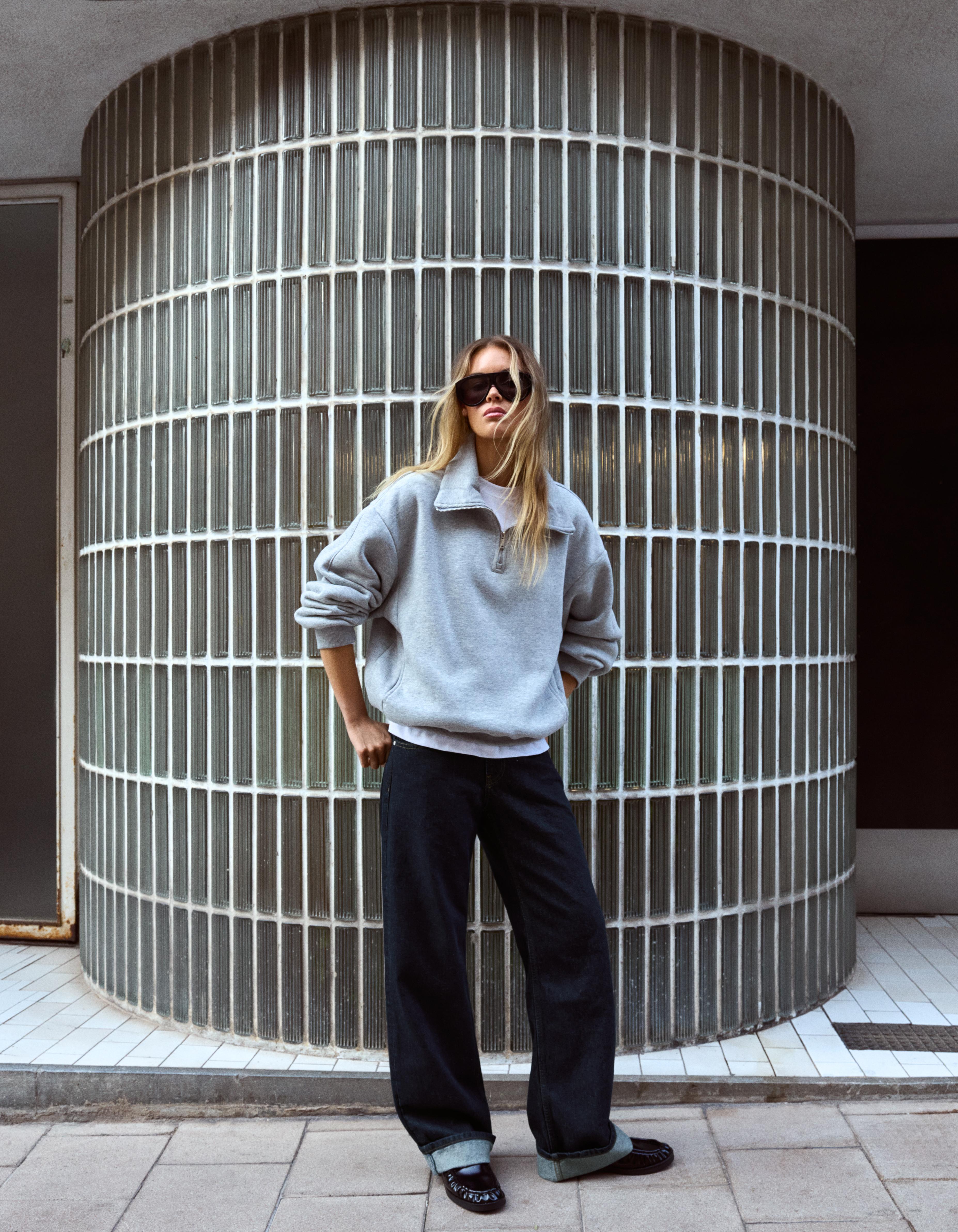 Mid-waist straight-leg turn-up jeans — Navy