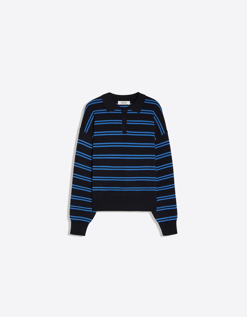 Oversize polo collar jumper-Navy
