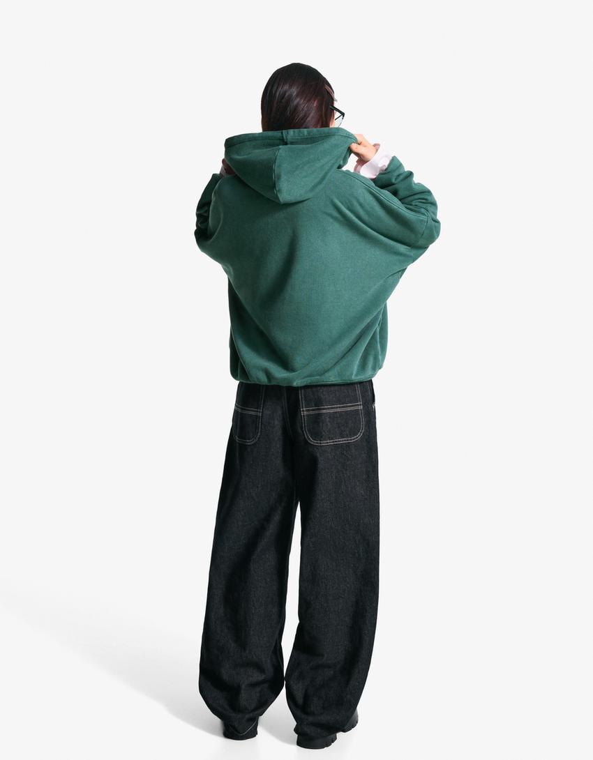 Sweatshirt capuz estampado-Verde
