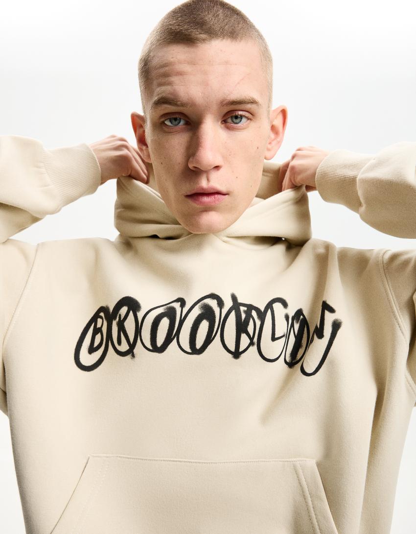Sweat boxy capuche imprimé-Camel-0