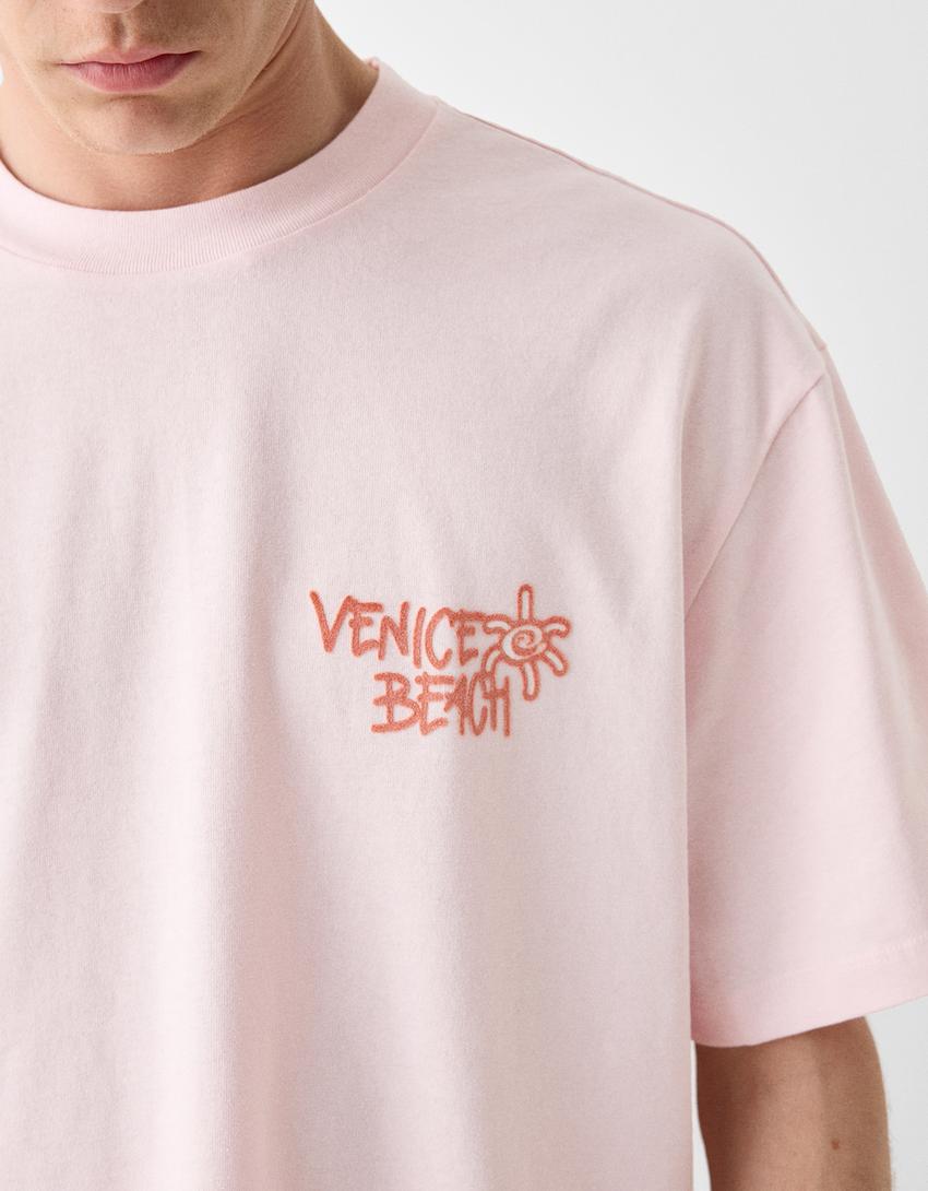 T-shirt manches courtes boxy fit imprimé-Rose-6