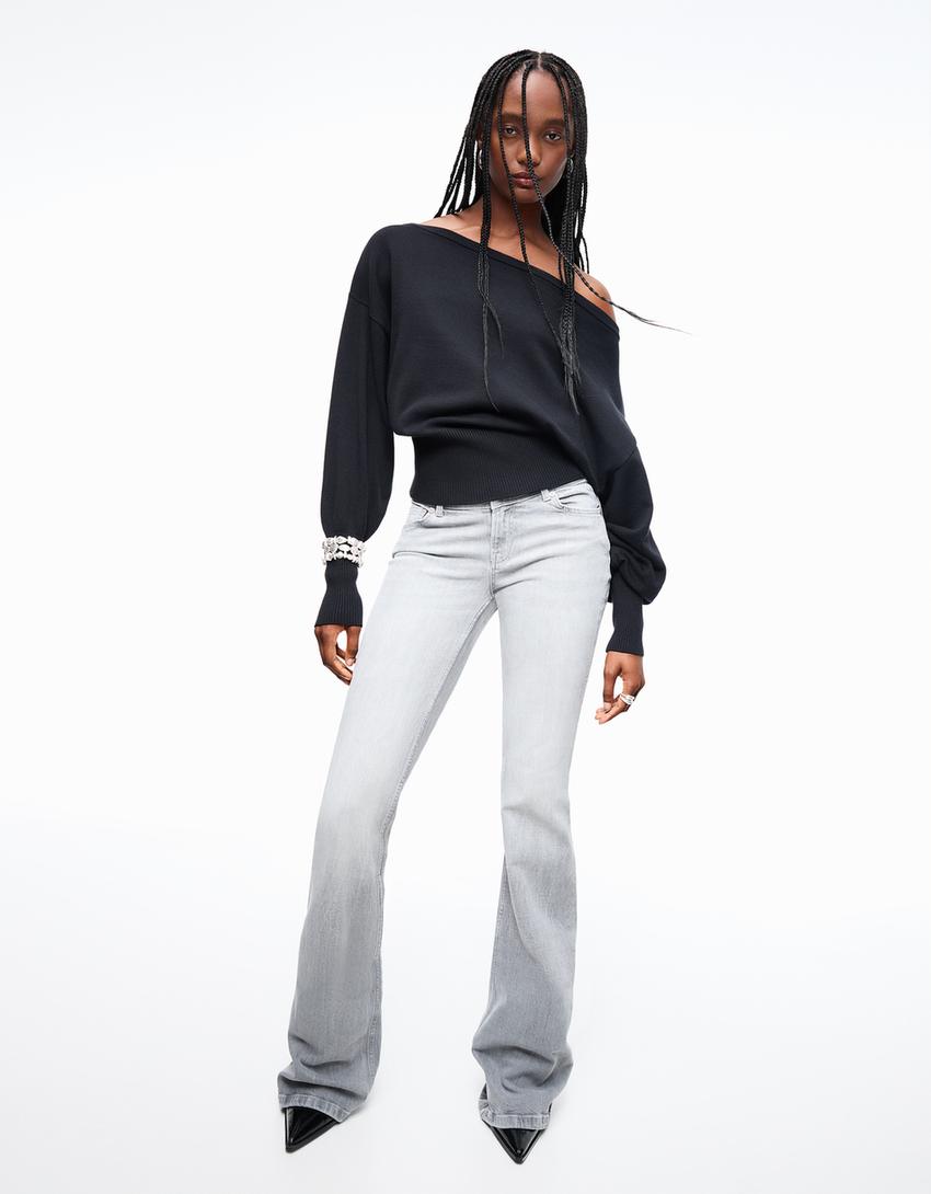 Jeans bootcut low waist-Gris