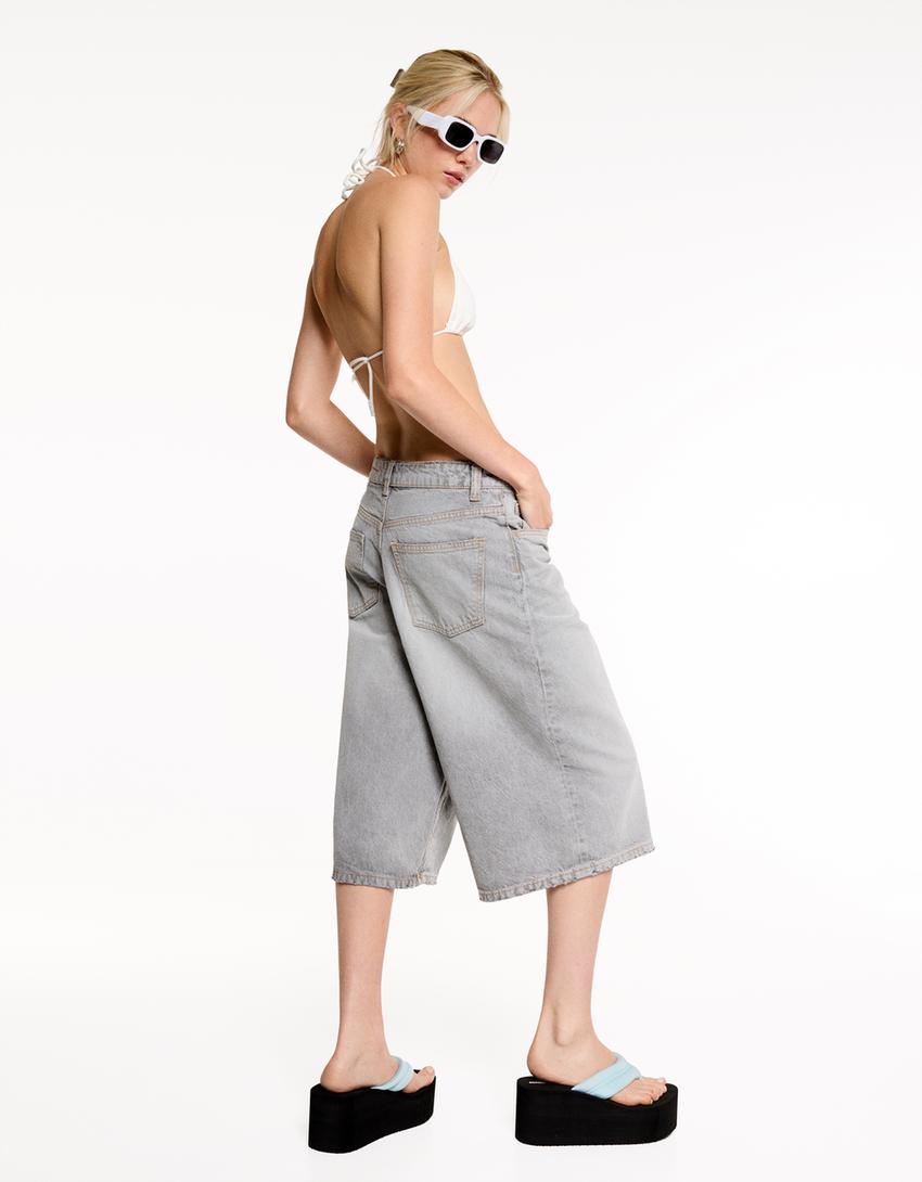 Bermudas jort denim baggy-Gris-1