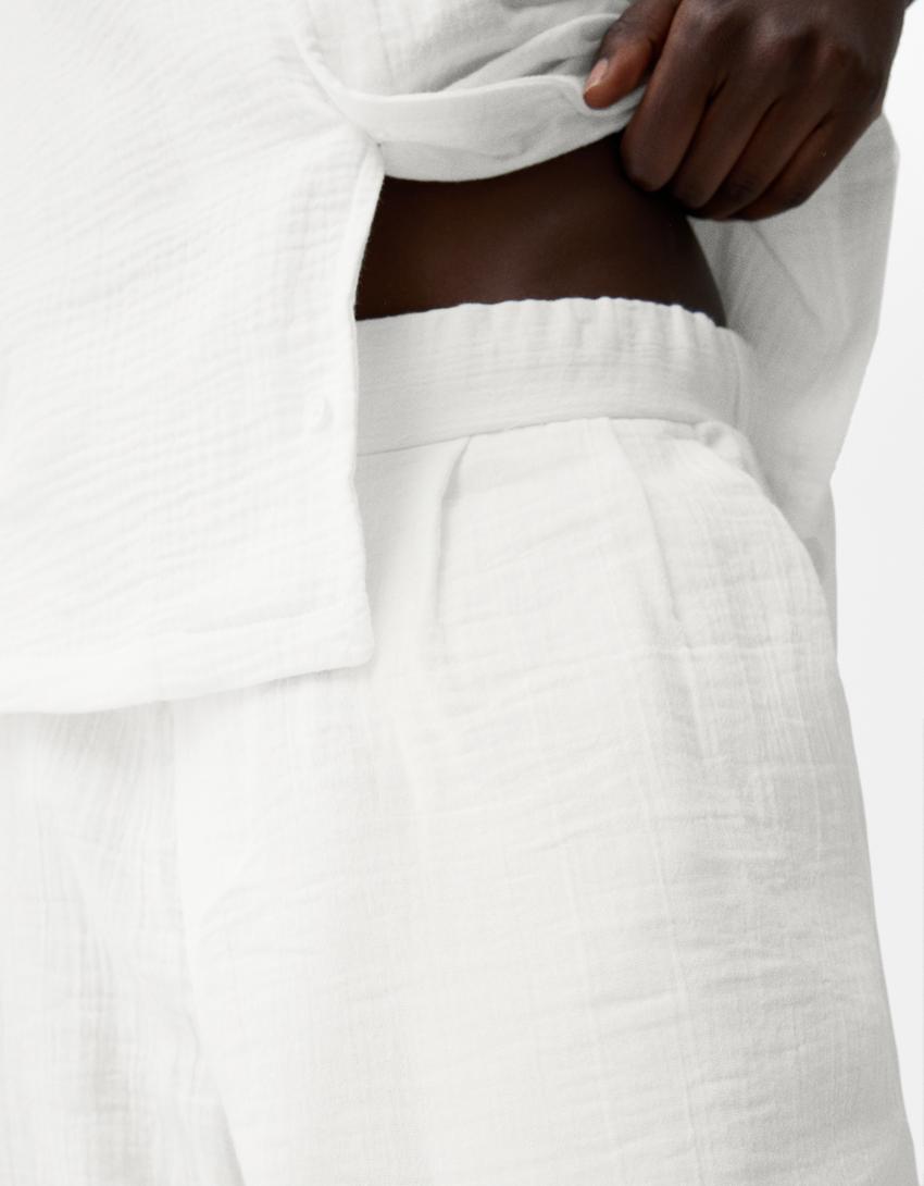 Calças wide leg rústicas textura-Gelo-5