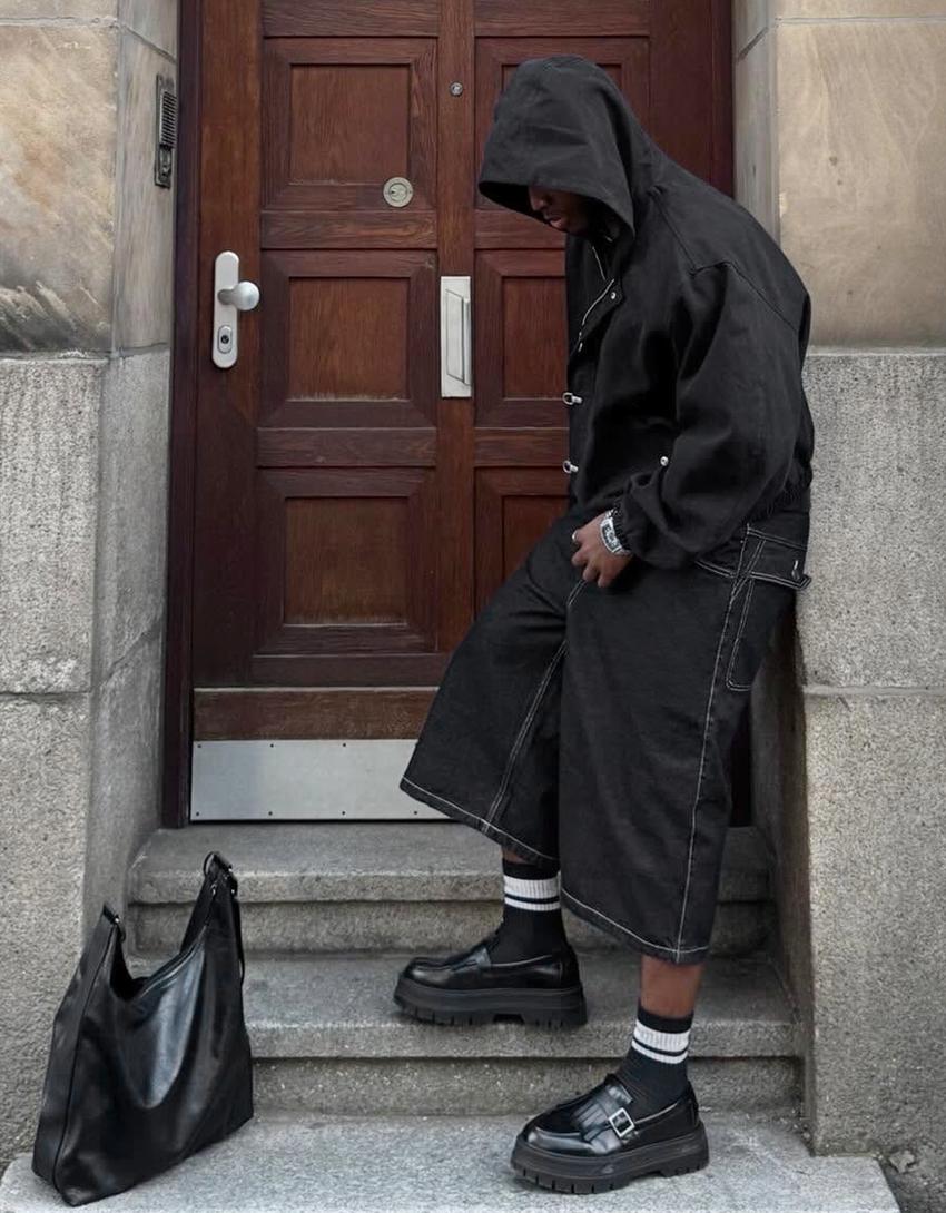 Bermuda en denim super baggy fit-Noir