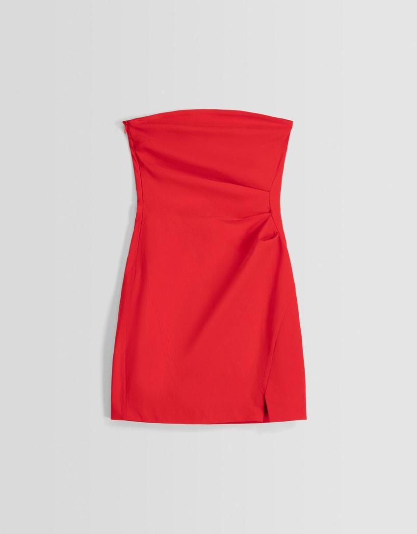Off-the-shoulder mini dress with seams-Red-4