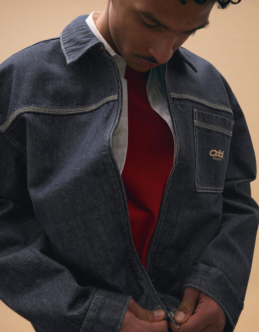 Denim overshirt met zak-Marineblau