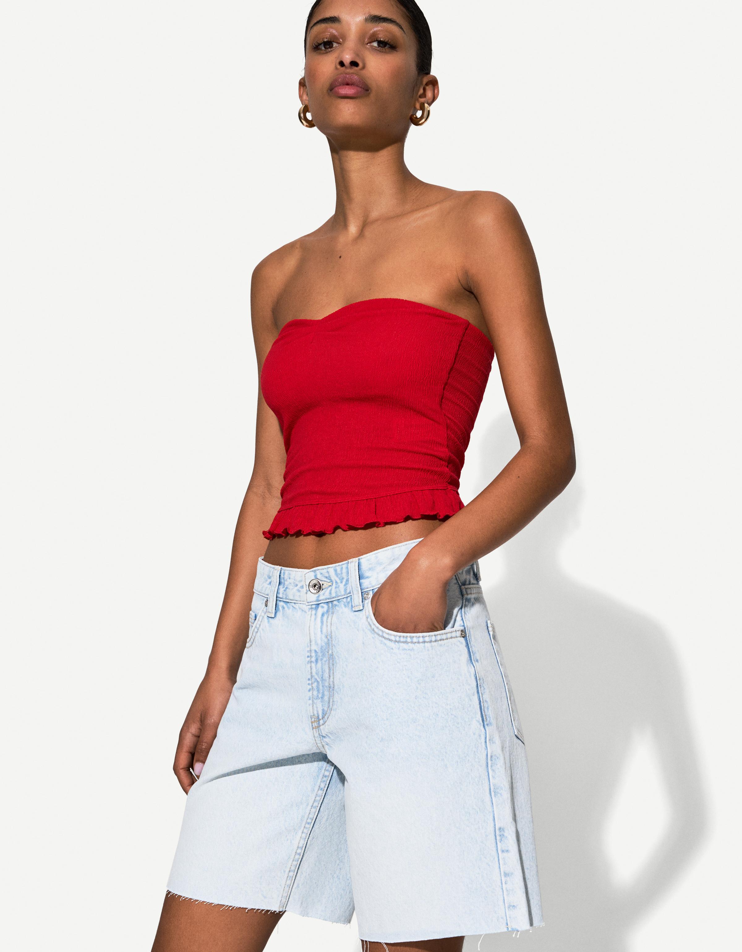Bershka Jeans-Bermudashorts Damen 34 Hellblau